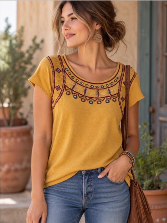 Sundance Tops - Sundance Women’s XL Mustard Yellow Embroidered Beaded Boho Top